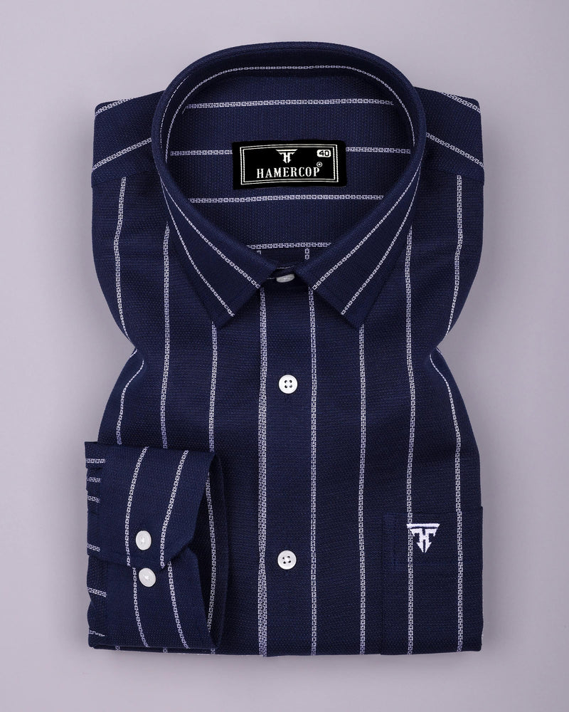 Temper Blue With White Dobby Stripe Cotton Shirt