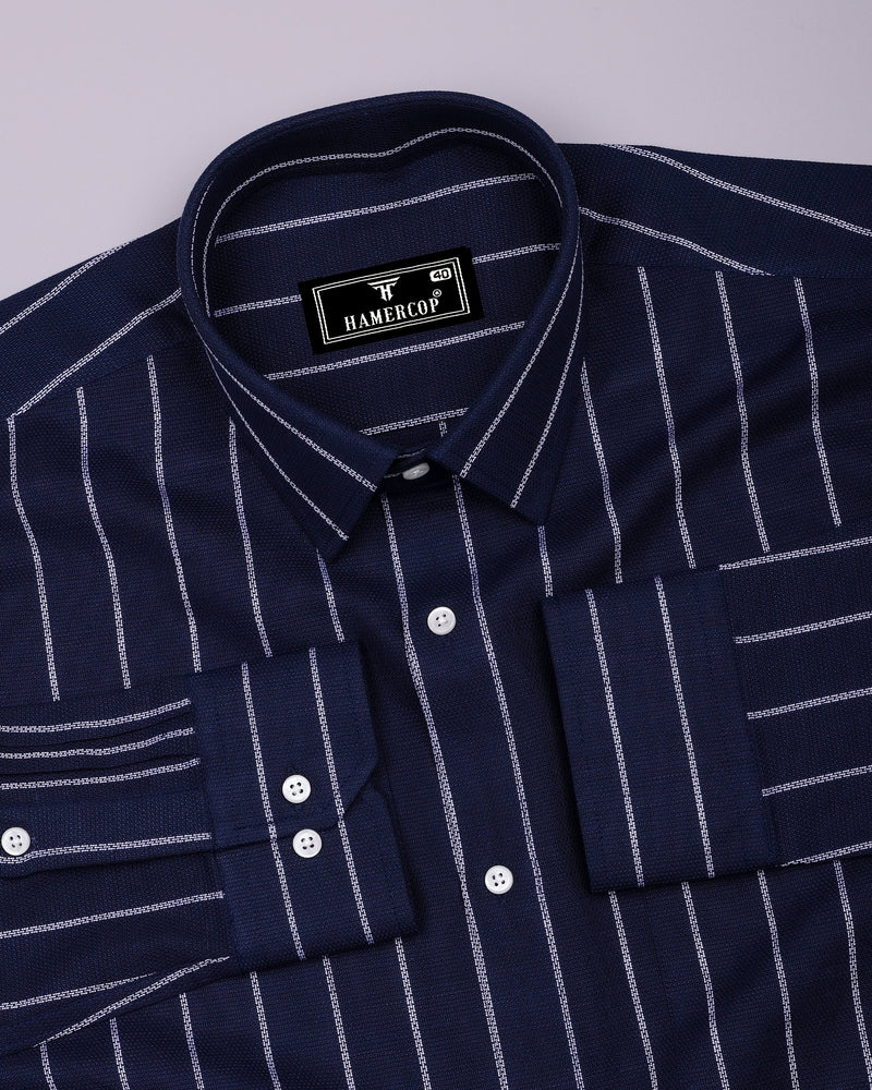 Temper Blue With White Dobby Stripe Cotton Shirt