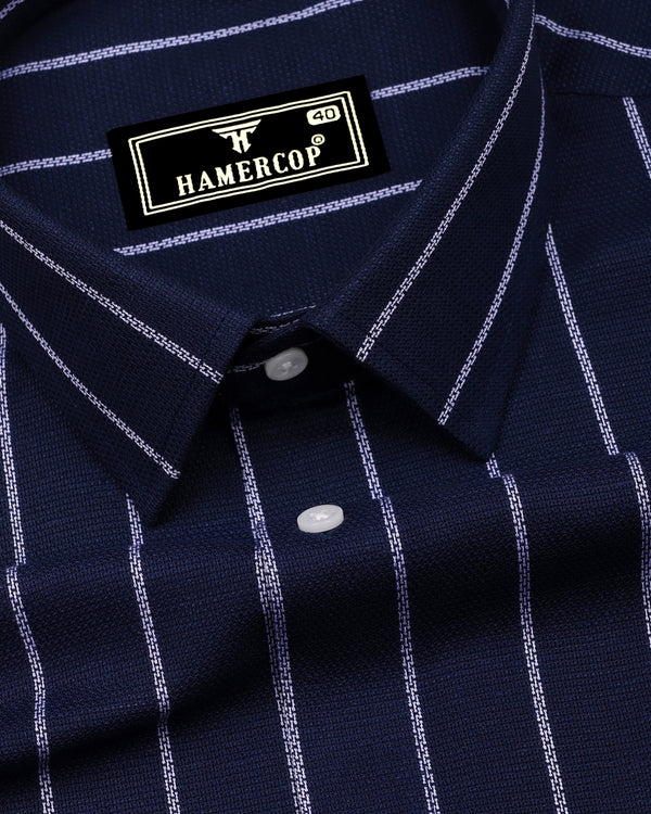 Temper Blue With White Dobby Stripe Cotton Shirt