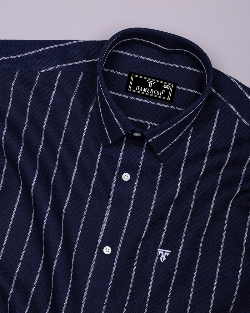 Temper Blue With White Dobby Stripe Cotton Shirt