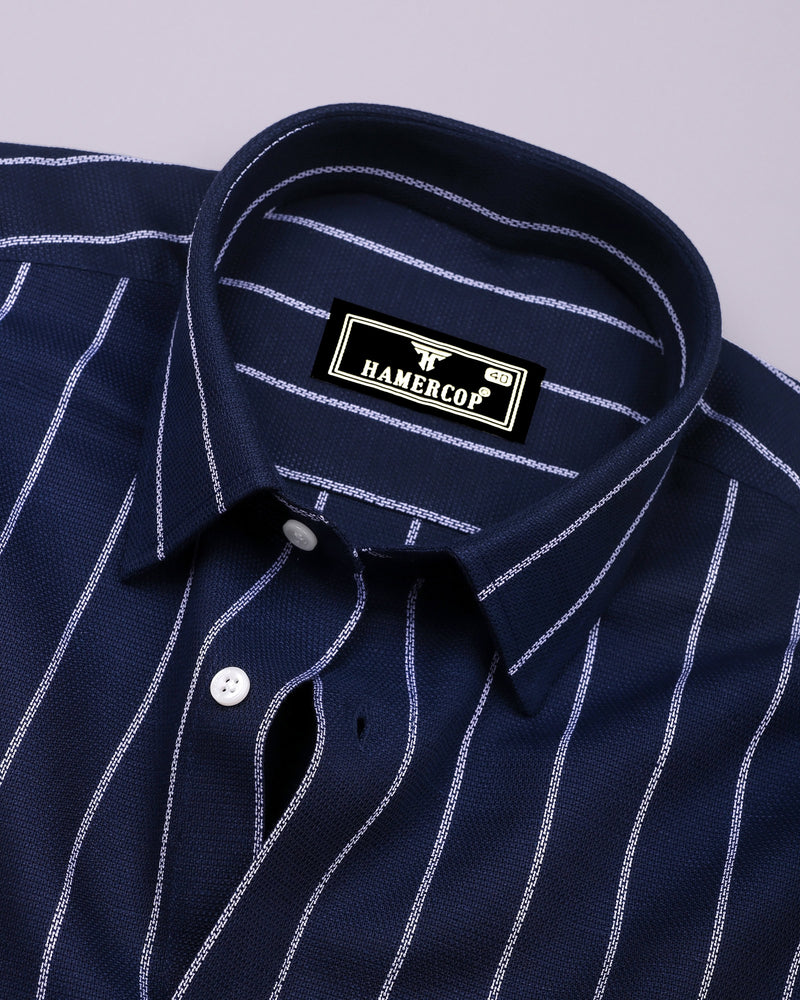 Temper Blue With White Dobby Stripe Cotton Shirt