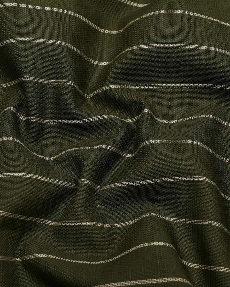 Temper Green With Cream Dobby Stripe Cotton Shirt