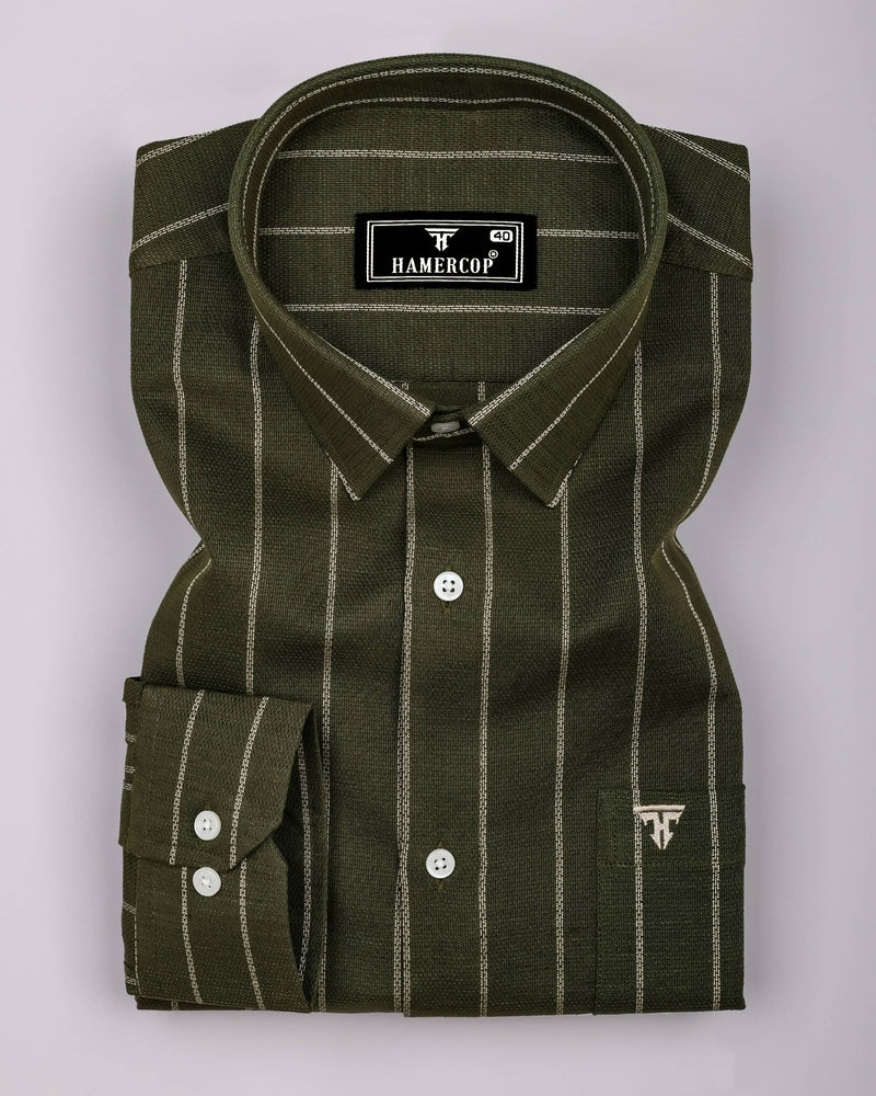 Temper Green With Cream Dobby Stripe Cotton Shirt