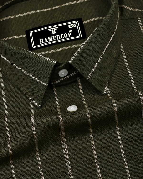Temper Green With Cream Dobby Stripe Cotton Shirt