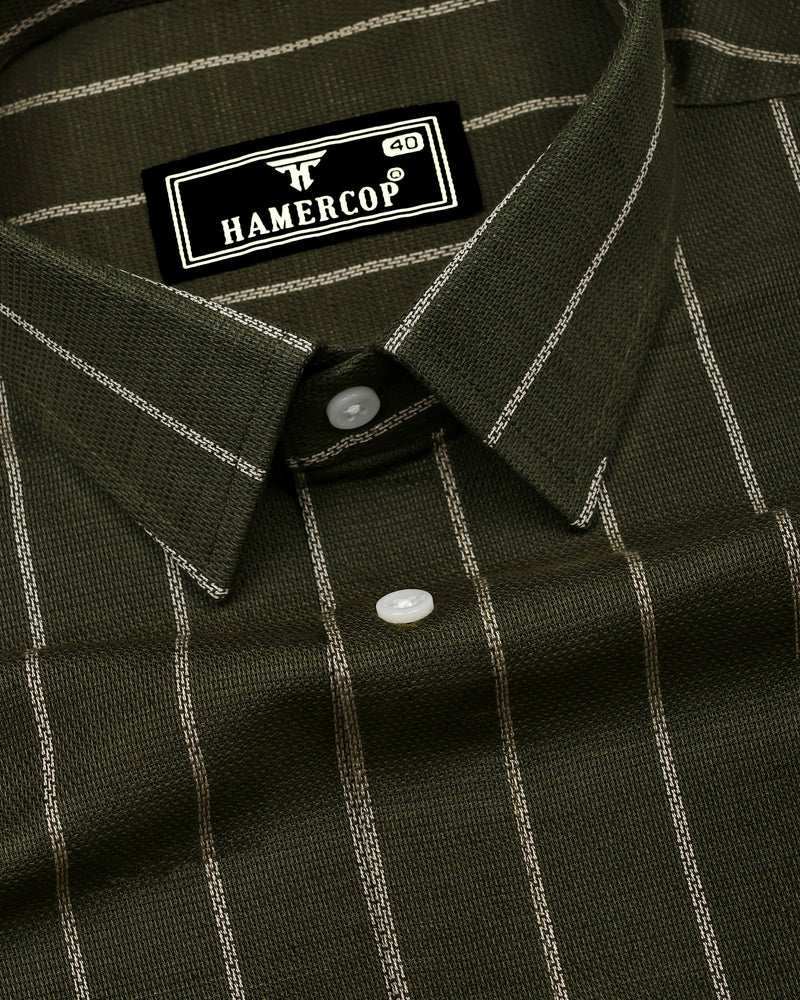 Temper Green With Cream Dobby Stripe Cotton Shirt