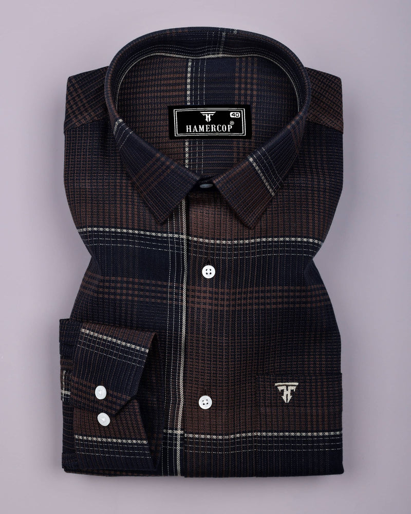 Prelog Brown With Cream Twill Check Dobby Cotton Shirt