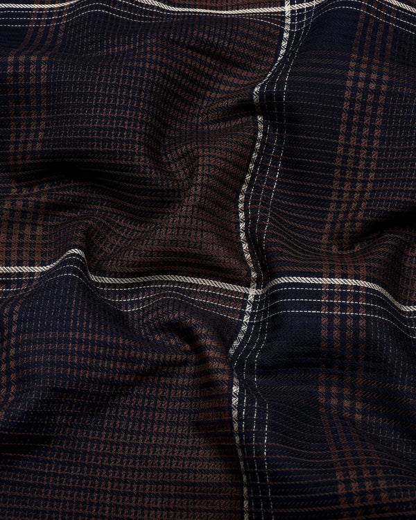 Prelog Brown With Cream Twill Check Dobby Cotton Shirt