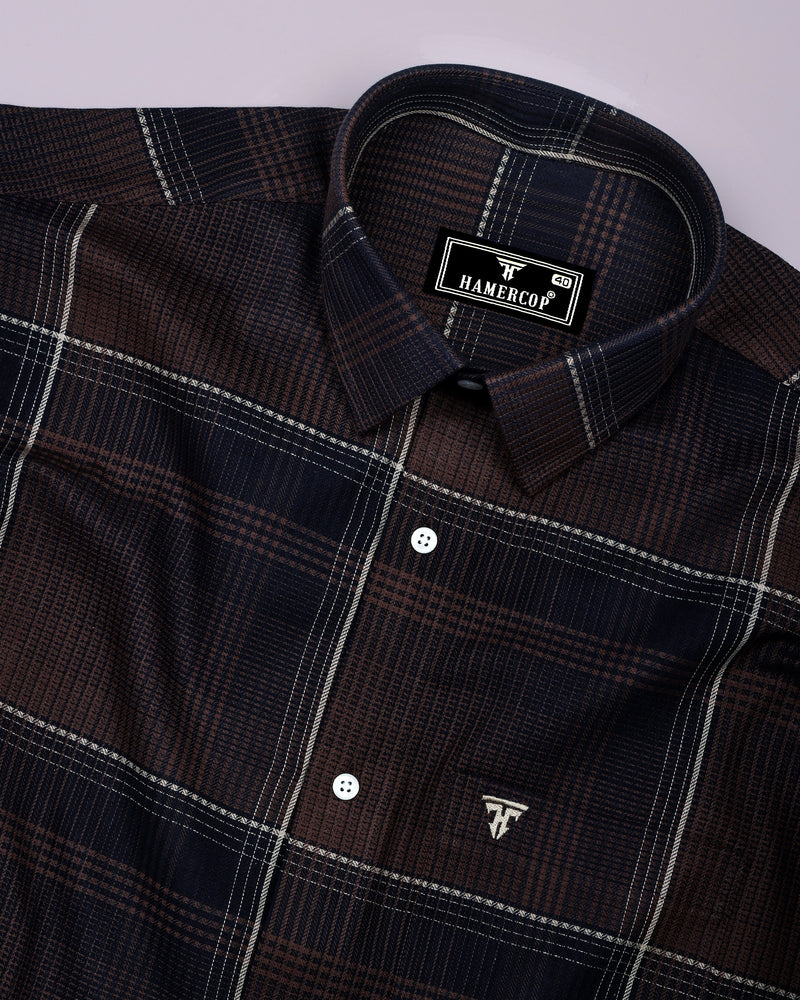 Prelog Brown With Cream Twill Check Dobby Cotton Shirt