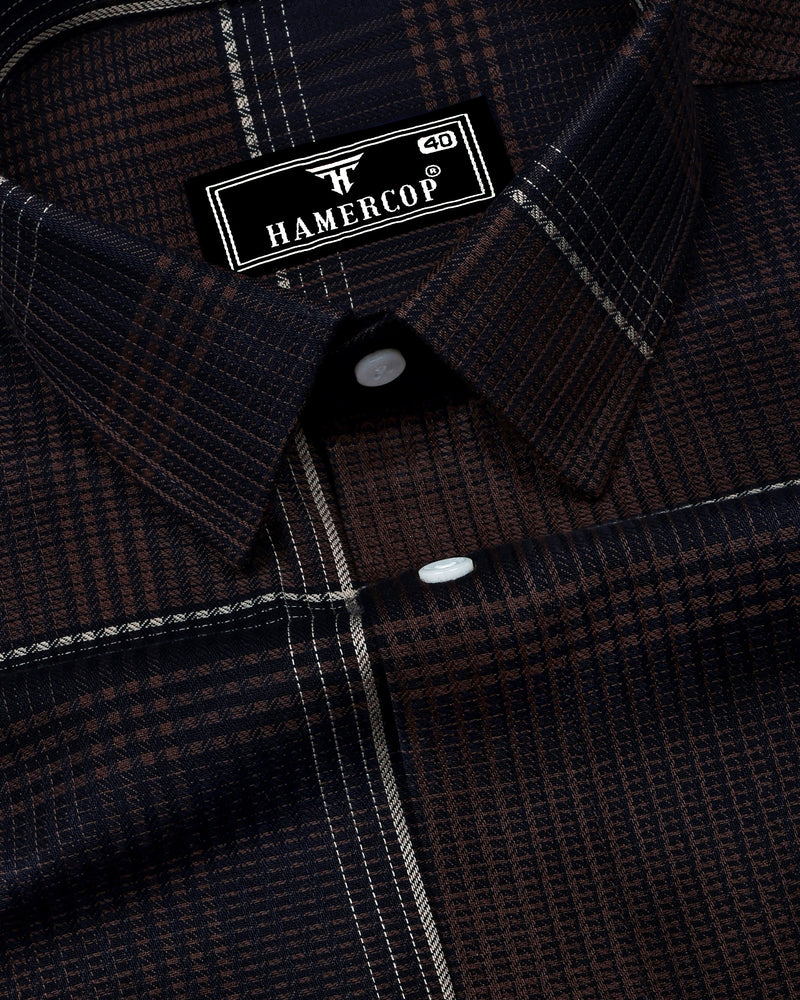 Prelog Brown With Cream Twill Check Dobby Cotton Shirt