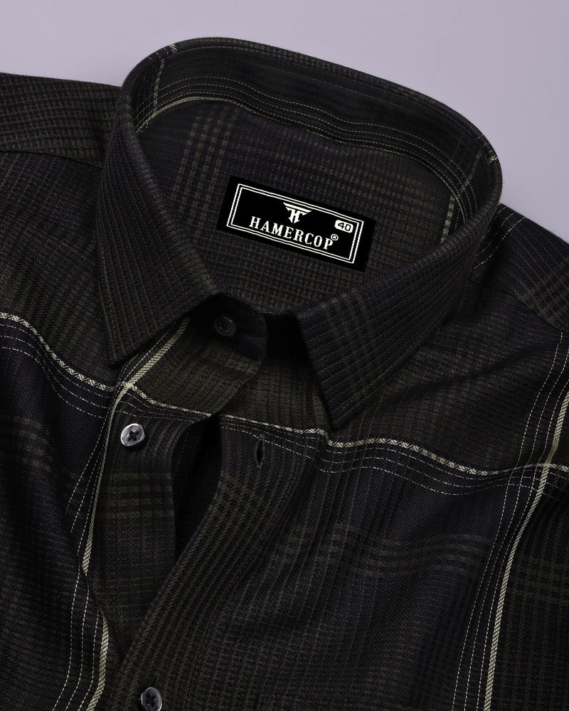 Prelog Green With Cream Twill Check Dobby Cotton Shirt