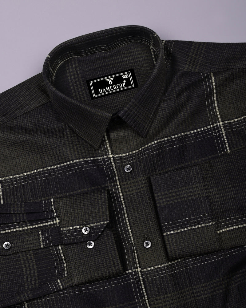 Prelog Green With Cream Twill Check Dobby Cotton Shirt