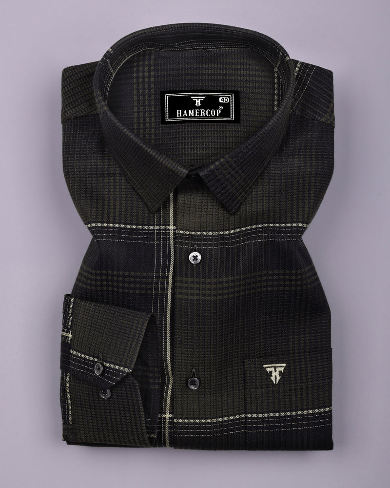 Prelog Green With Cream Twill Check Dobby Cotton Shirt