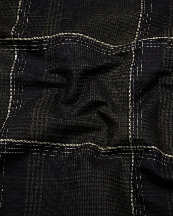 Prelog Green With Cream Twill Check Dobby Cotton Shirt