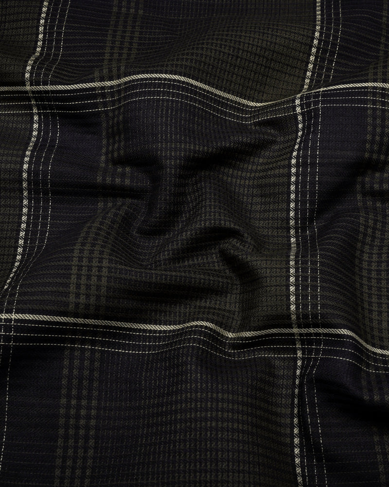 Prelog Green With Cream Twill Check Dobby Cotton Shirt