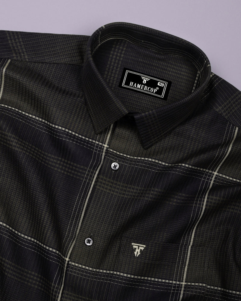 Prelog Green With Cream Twill Check Dobby Cotton Shirt