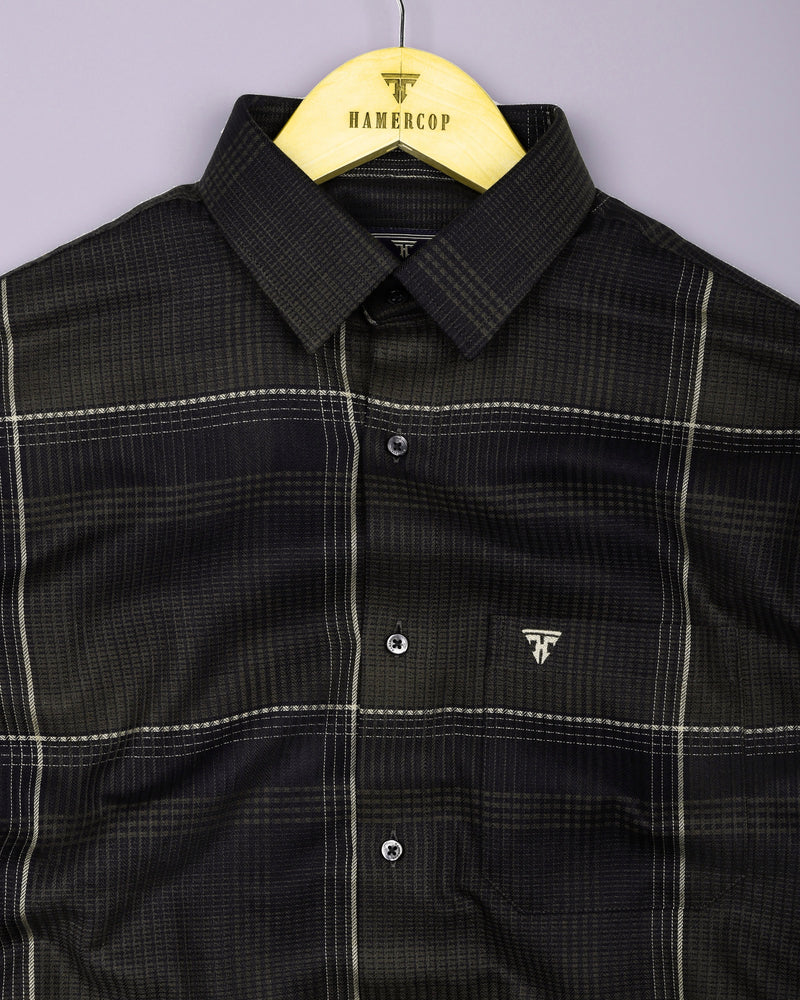 Prelog Green With Cream Twill Check Dobby Cotton Shirt