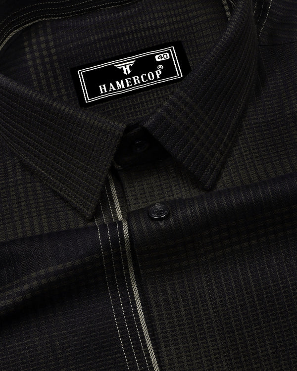 Prelog Green With Cream Twill Check Dobby Cotton Shirt