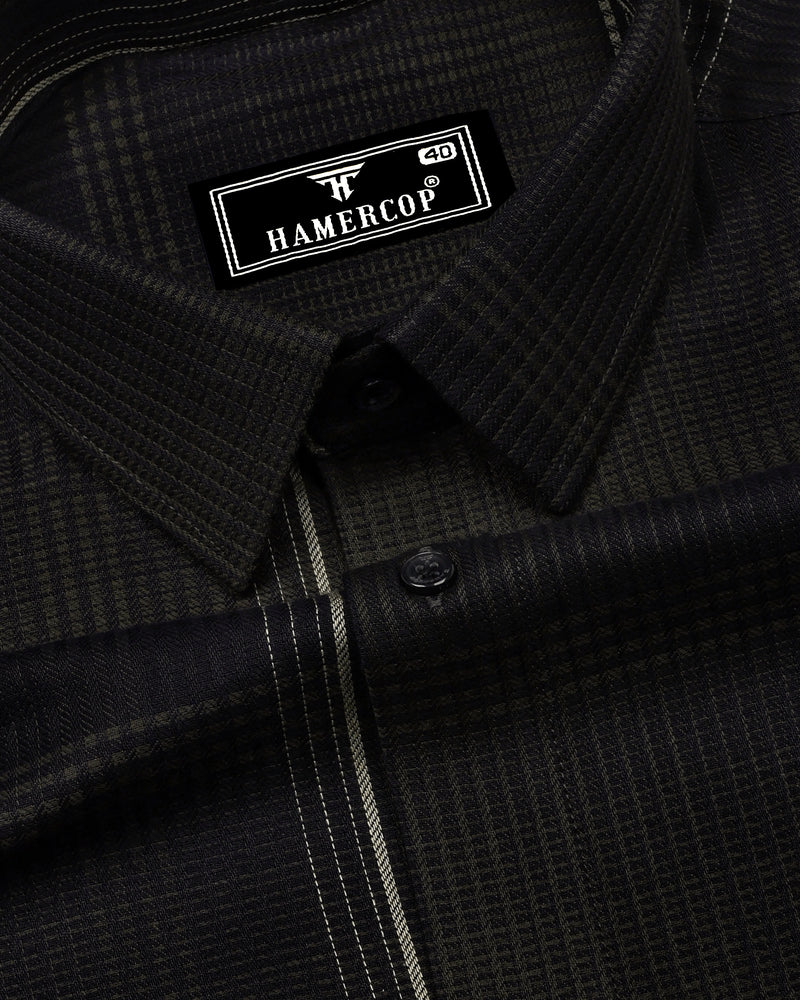 Prelog Green With Cream Twill Check Dobby Cotton Shirt