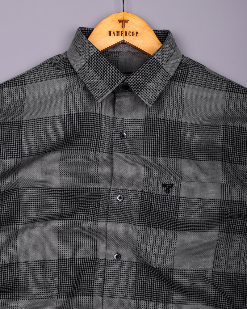 Crok Gray With Black Check Dobby Cotton Shirt