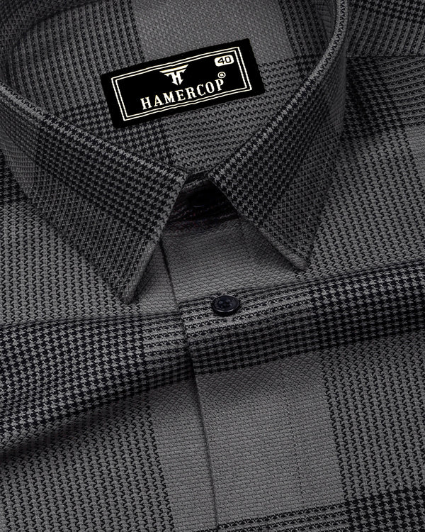 Crok Gray With Black Check Dobby Cotton Shirt