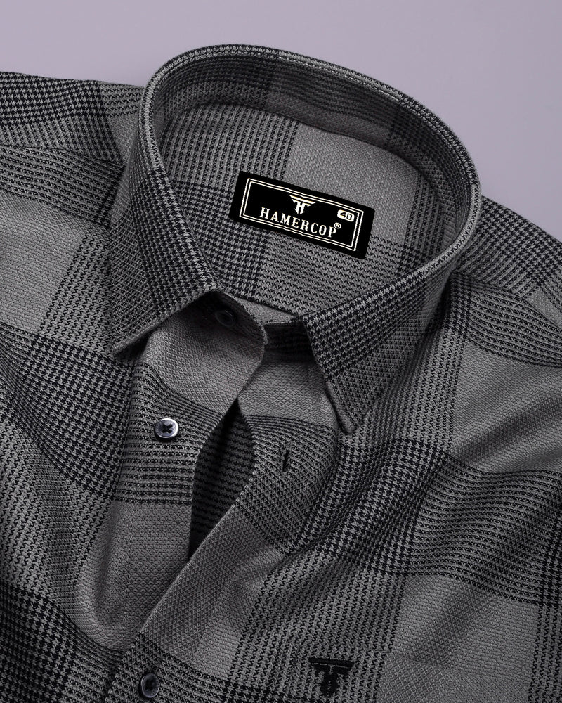 Crok Gray With Black Check Dobby Cotton Shirt