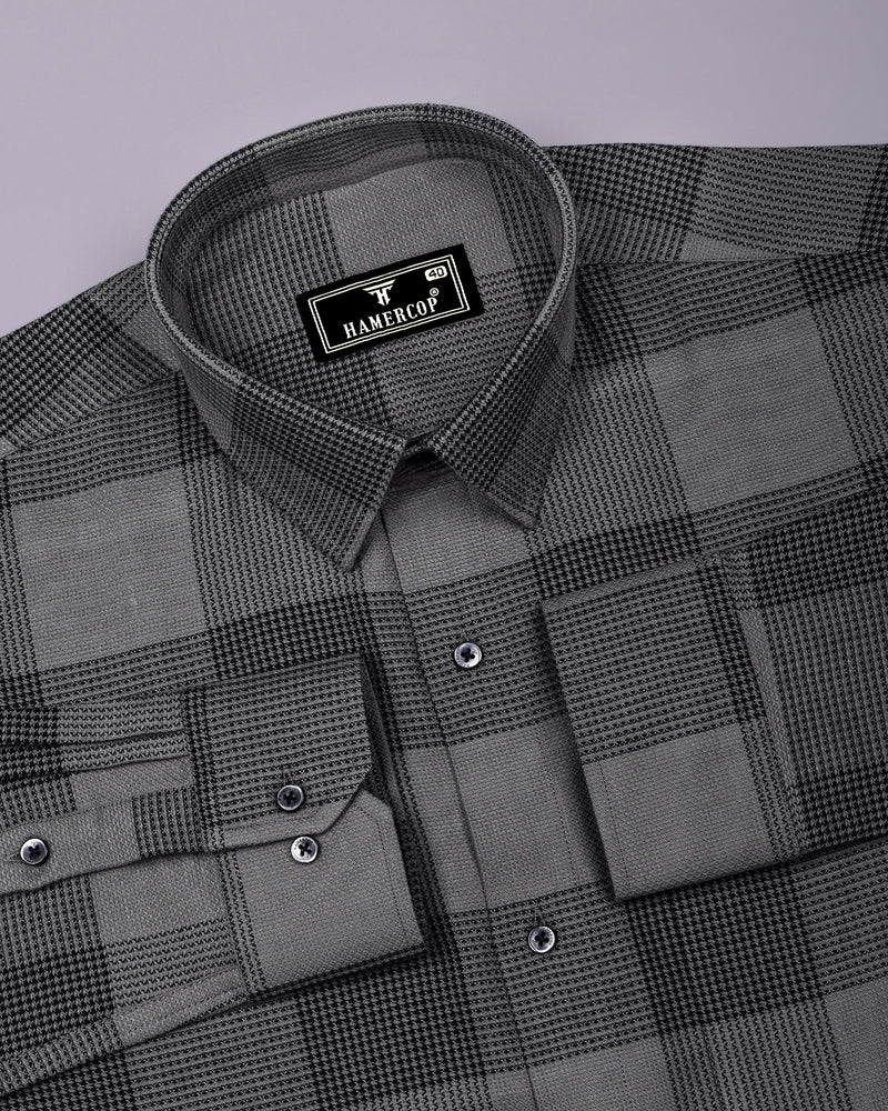 Crok Gray With Black Check Dobby Cotton Shirt