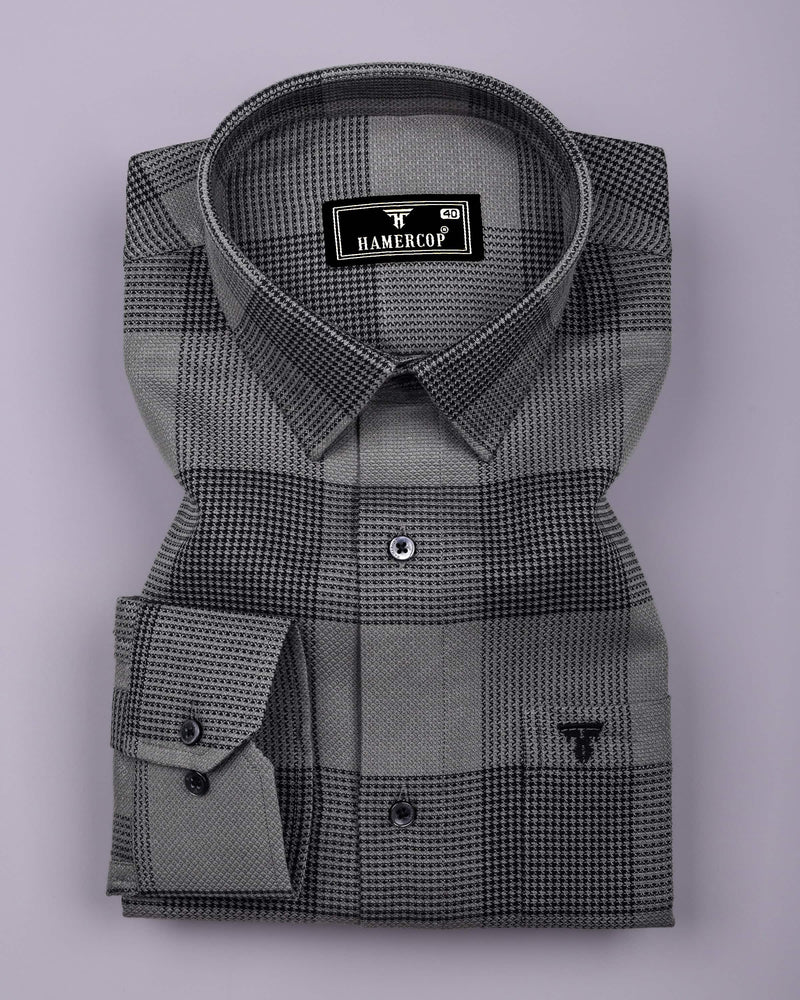 Crok Gray With Black Check Dobby Cotton Shirt