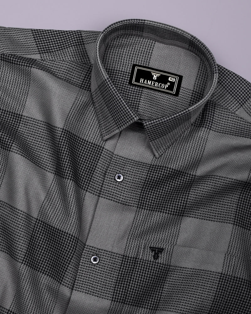Crok Gray With Black Check Dobby Cotton Shirt