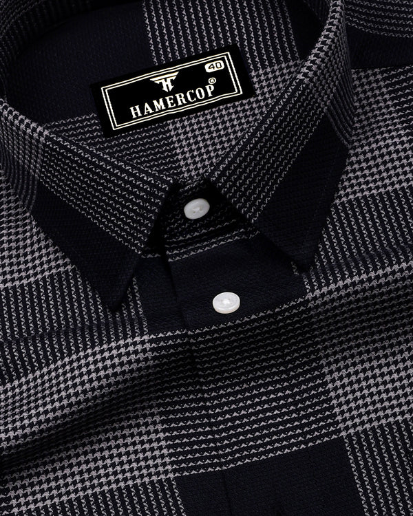 Crok Black With Gray Check Dobby Cotton Shirt