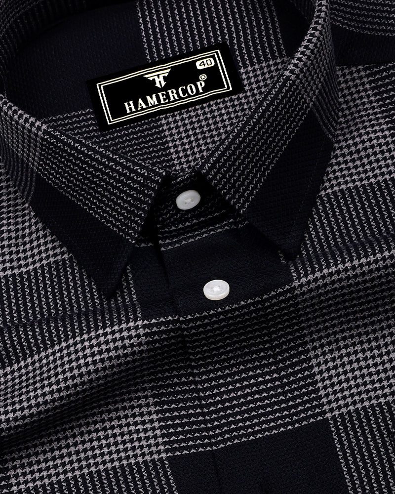 Crok Black With Gray Check Dobby Cotton Shirt