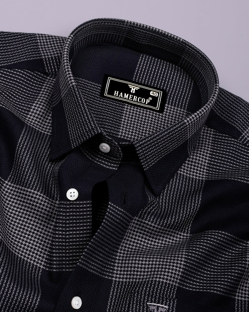 Crok Black With Gray Check Dobby Cotton Shirt