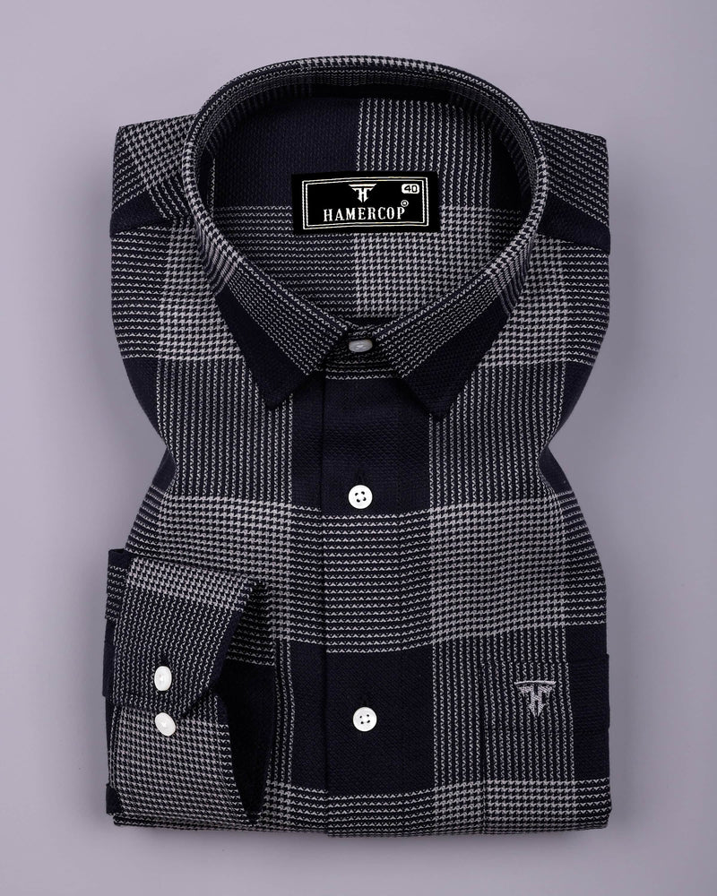 Crok Black With Gray Check Dobby Cotton Shirt