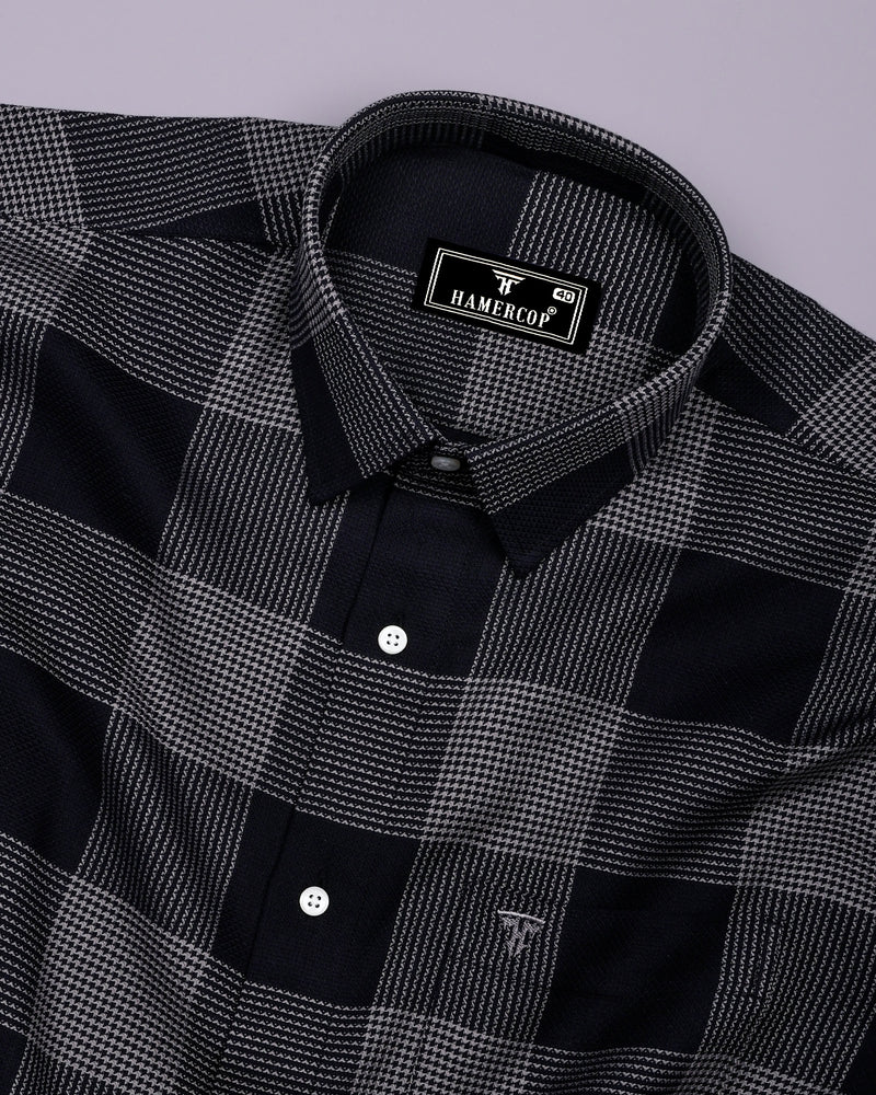 Crok Black With Gray Check Dobby Cotton Shirt