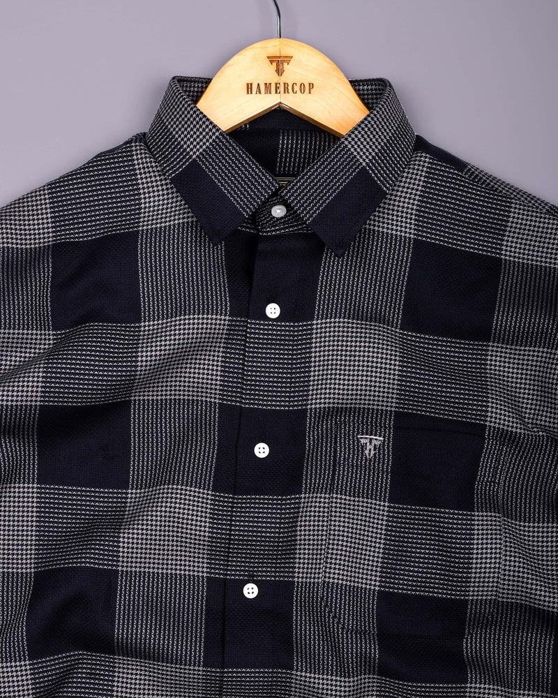 Crok Black With Gray Check Dobby Cotton Shirt