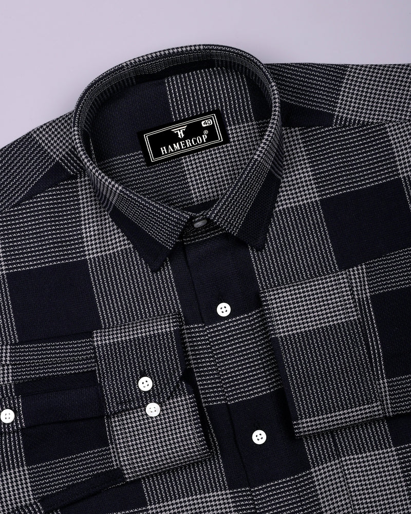 Crok Black With Gray Check Dobby Cotton Shirt