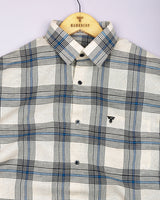 Tokyo Cream With Blue Dobby Check Linen Shirt
