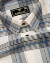Tokyo Cream With Blue Dobby Check Linen Shirt