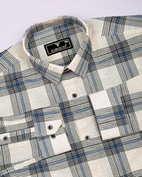 Tokyo Cream With Blue Dobby Check Linen Shirt