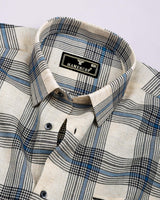 Tokyo Cream With Blue Dobby Check Linen Shirt