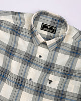 Tokyo Cream With Blue Dobby Check Linen Shirt