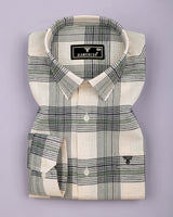 Tokyo Cream With Green Dobby Check Linen Shirt