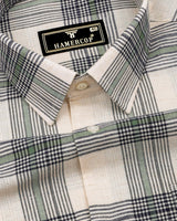 Tokyo Cream With Green Dobby Check Linen Shirt