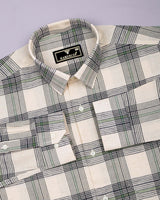 Tokyo Cream With Green Dobby Check Linen Shirt