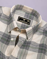 Tokyo Cream With Green Dobby Check Linen Shirt