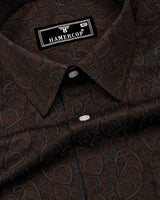 Pluma Coffee Brown Paisley Printed Satin Cotton Shirt