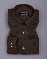 Pluma Coffee Brown Paisley Printed Satin Cotton Shirt