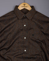 Pluma Coffee Brown Paisley Printed Satin Cotton Shirt