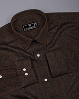 Pluma Coffee Brown Paisley Printed Satin Cotton Shirt