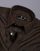 Pluma Coffee Brown Paisley Printed Satin Cotton Shirt