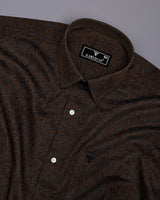 Pluma Coffee Brown Paisley Printed Satin Cotton Shirt